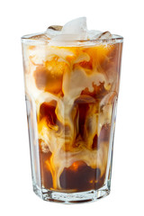 glass of cold coffee on white background.