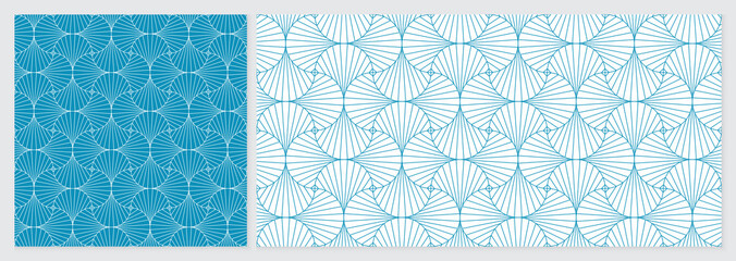 Wall Mural - Abstract geometric line pattern background seamless with blue and white colors. Template set with 2 sizes. Summer vector design.