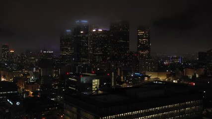 Wall Mural - Night drone aerial video City of Los Angeles CA