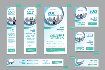 city background corporate web banner template in multiple sizes. easy to adapt to brochure, annual r