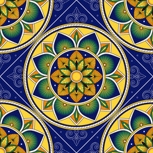 Italian Tile Pattern Vector Seamless With Vintage Ornament. Portugal Azulejos, Mexican Talavera, Italy Deruta, Sicily Majolica Or Spanish Ceramic. Mosaic Background For Kitchen Or Bathroom Floor.