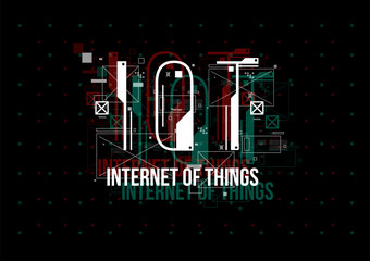 Fototapete - IOT. Conceptual Layout with HUD elements for print and web. Lettering with futuristic user interface elements.