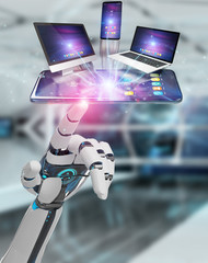 Poster - modern devices connected in robot hand 3d rendering