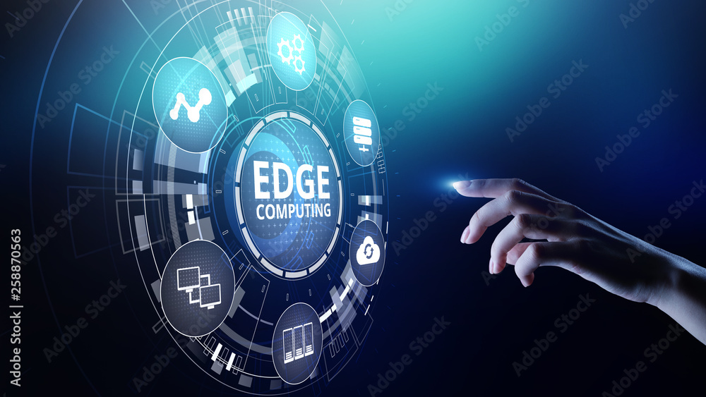 Edge computing modern IT technology on virtual screen concept. - obrazy, fototapety, plakaty 