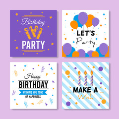 Wall Mural - Set of square birthday greeting cards. Vol.12