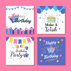 Wall Mural - Set of square birthday greeting cards. Vol.6