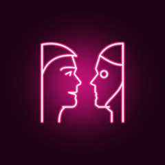 Poster - Human and robot talking neon icon. Elements of Artifical intelligence set. Simple icon for websites, web design, mobile app, info graphics