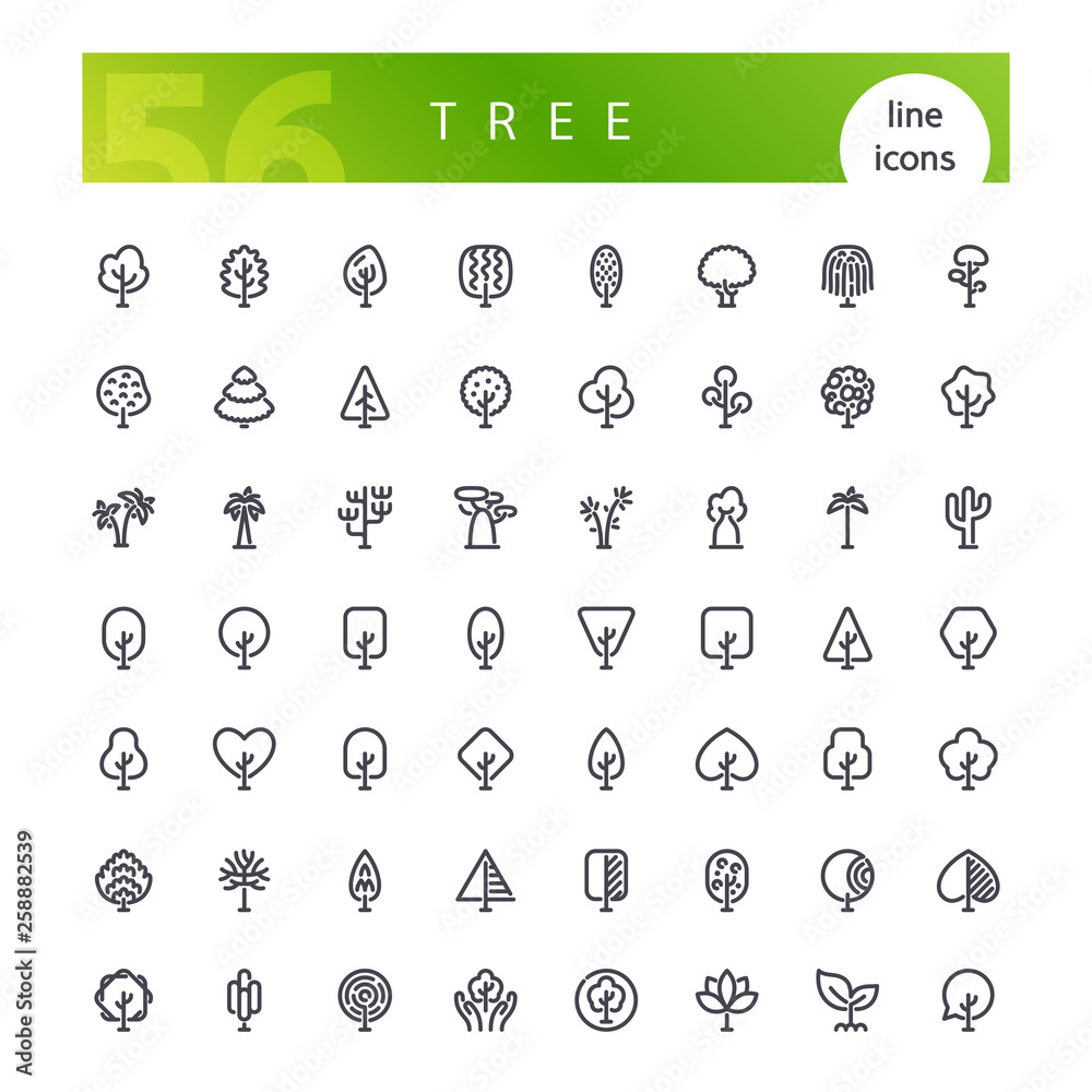 Website Tree Line Set of 56 tree line icons suitable for web, infographics and apps ...