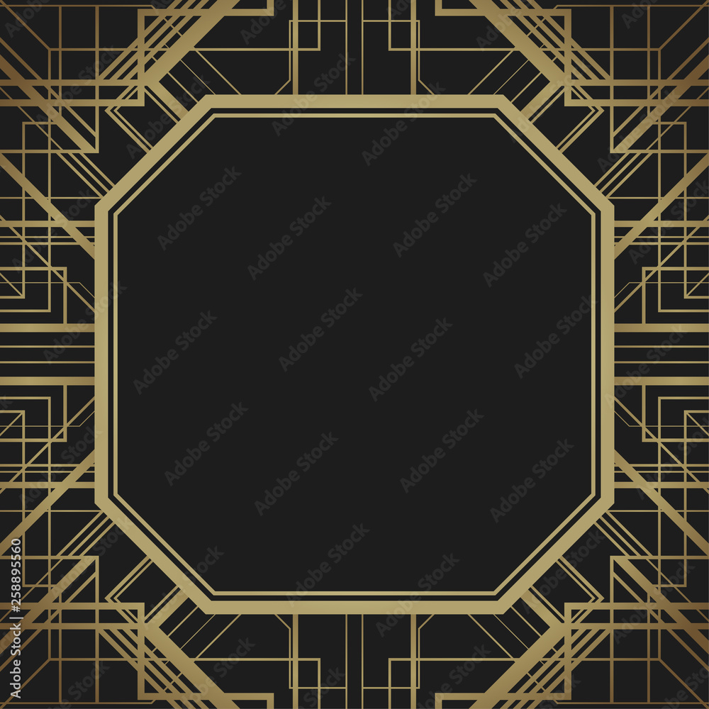 Art deco style geometric frame border design, gold vector vintage ...