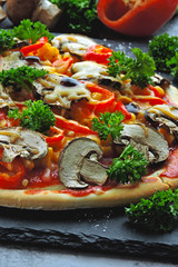 Wall Mural - Healthy vegetarian pizza with mushrooms and vegetables. Keto diet. Keto pizza.