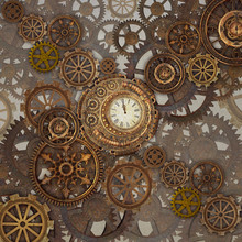 Steampunk Background With Golden Clockwork – 3D Illustration