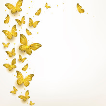 Decorative Golden Butterflies In A Flock