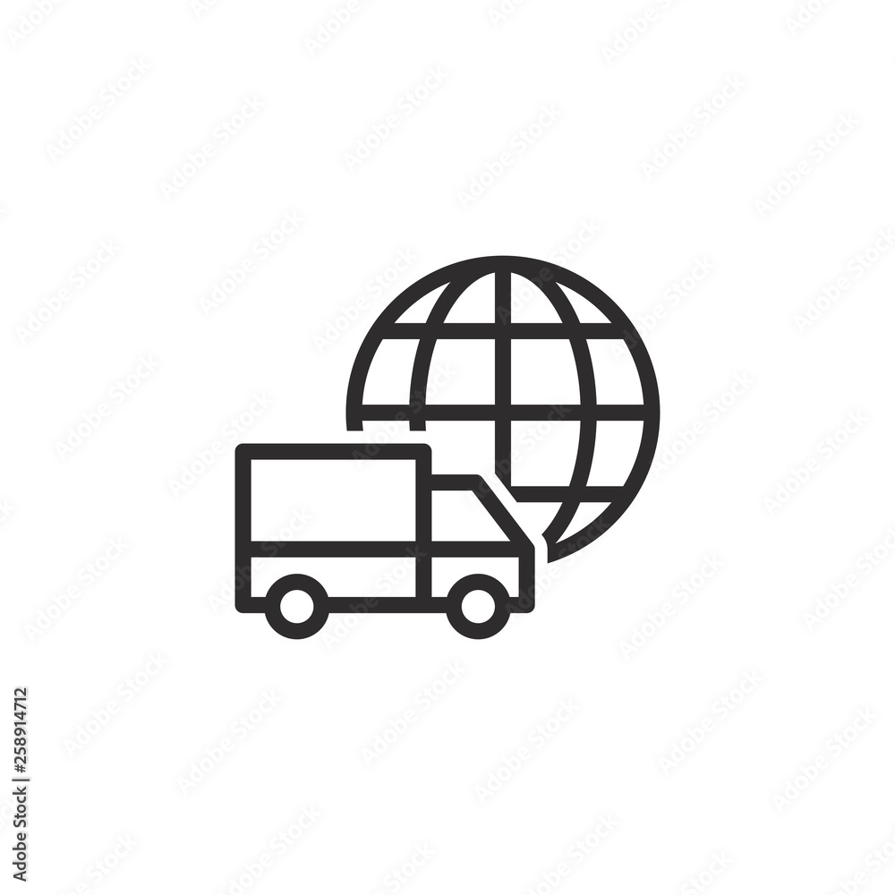 Worldwide delivery icon. Shipping truck and world globe line icon. Simple icon for websites, web design, mobile, info graphics. Stock Vector | Adobe Stock