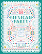 Mexican party announce poster template with paper cut elements.