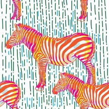 Seamless Pattern With Zebras. Multicolored Horses, Striped Zebra. Pop Art. Stylish Colorful Background. Summer Print. Figured Markers.