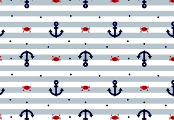 Flat marine anchors seamless pattern background. Vector hipster template with sailing anchor and crab can be used for pattern fills, wallpaper, web page background, t-shirt, surface textures