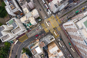 Top view of Hong Kong traffic in city