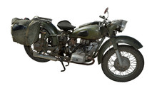 Old Soviet Motorcycle, On An Isolated White Background Since The Second World War