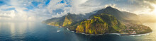 Beautiful Mountain Landscape Of Seixal, Madeira Island, Portugal, At Sunset. Aerial Panorama View.