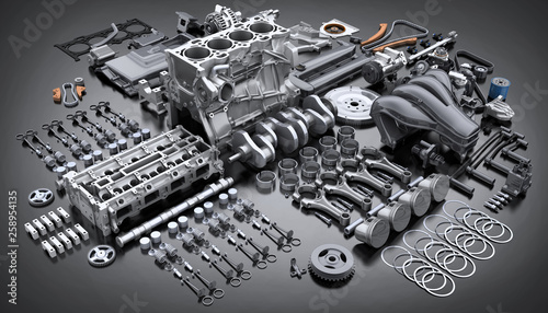 Fotografía Car engine disassembled. many parts.