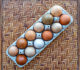 Wall Mural - Colorful organic eggs from pasture raised chicken