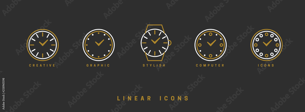 Icons clock linear style. Time icon vector graphic. Stock Vector ...