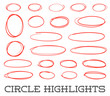 © ckybe - Highlight circles set. Vector collection. Hand drawn red ovals. Highlighting Text or important objects. Marker doodle sketch. Round scribble frames. Vector.