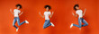 Collage of jumping black girl on orange