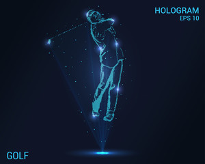 Golf hologram. Digital and technological background of the golfer. Futuristic Golf design.