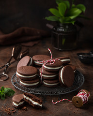 homemade chocolate cookies with cream cheese filling