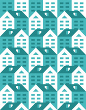 House Pattern Seamless. Town Background. Small City Texture. Houses Ornament