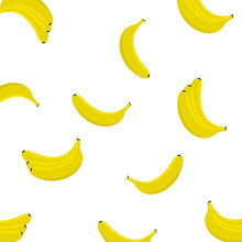 Seamless Pattern Background Yellow Bananas. Bananas Background. Yellow Banana Isolated On White