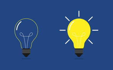 Wall Mural - light bulb in two design. idea icons. light bulb in line design. light bulb in flat design with rays