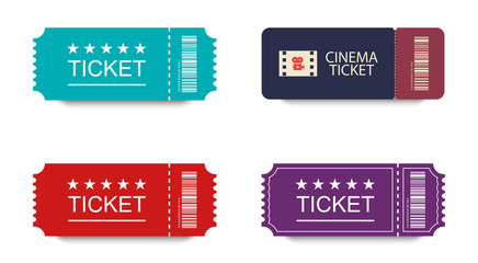 Wall Mural - collection tickets in flat design with shadow on white background. ticket icons. colorful tickets. c
