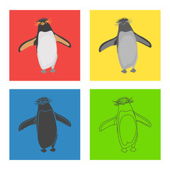 Wall Mural - Crested penguin color flat, line, simple, black and white concept icons set