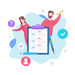 Poster - Checklist concept. Vector illustration. Survey, filling form, check list clipboard. Modern flat design graphic elements