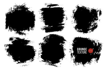 Poster - Vector set of big hand drawn brush strokes, stains for backdrops. Monochrome design elements set. One color monochrome artistic hand drawn backgrounds square shapes.