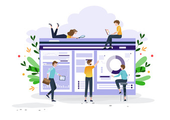 Business concept  for banner and website. Collaborative team In data analysis, Management together with the creation of works.social media,learning.Vector illustration.