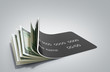 © nosorogua - concept of cash withdrawal payment by card dollar bills fall out of the card 3d render on grey gradient