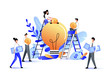 Crowdfunding and investment into idea or business startup. Vector flat illustration.