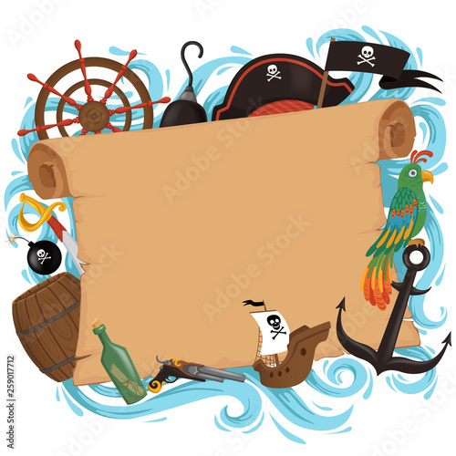 Cuadros en Lienzo Invitation card in pirate style for a party in a cartoon style