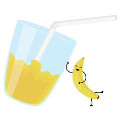 Poster - glass with juice fruit and straw