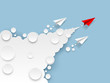 © antares_j - Red paper airplane flying on the blue sky and cloud ahead of another two. Business leadership ,financial concept. Paper cut art style of business success and leadership creative concept idea.