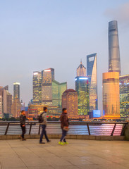 Fototapete - illuminated evening Shanghai cityscape view