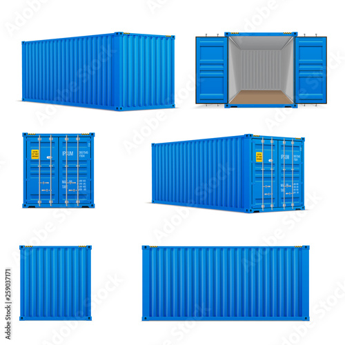 Fotografía Realistic set of bright blue cargo containers