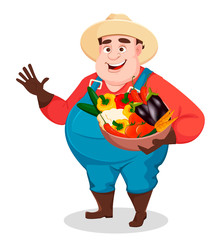 Wall Mural - Fat farmer, agronomist. Funny gardener