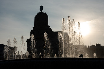 Wall Mural - Backlight in Catalonia Square (Plaza de Cataluna). Barcelona, Spain