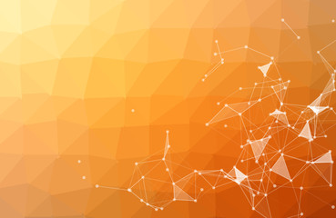 Abstract Orange Polygonal Space Background with Connecting Dots and Lines. Geometric Polygonal background molecule and communication. Concept of science, chemistry, biology, medicine, technology.