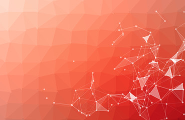 Abstract red Polygonal Space Background with Connecting Dots and Lines. Geometric Polygonal background molecule and communication. Concept of science, chemistry, biology, medicine, technology.