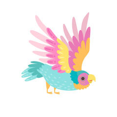 Sticker - Tropical Parrot Bird with Iridescent Plumage Flying Vector Illustration